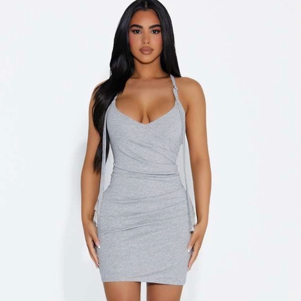 Naked Wardrobe Light Gray Wrap Mini Dress